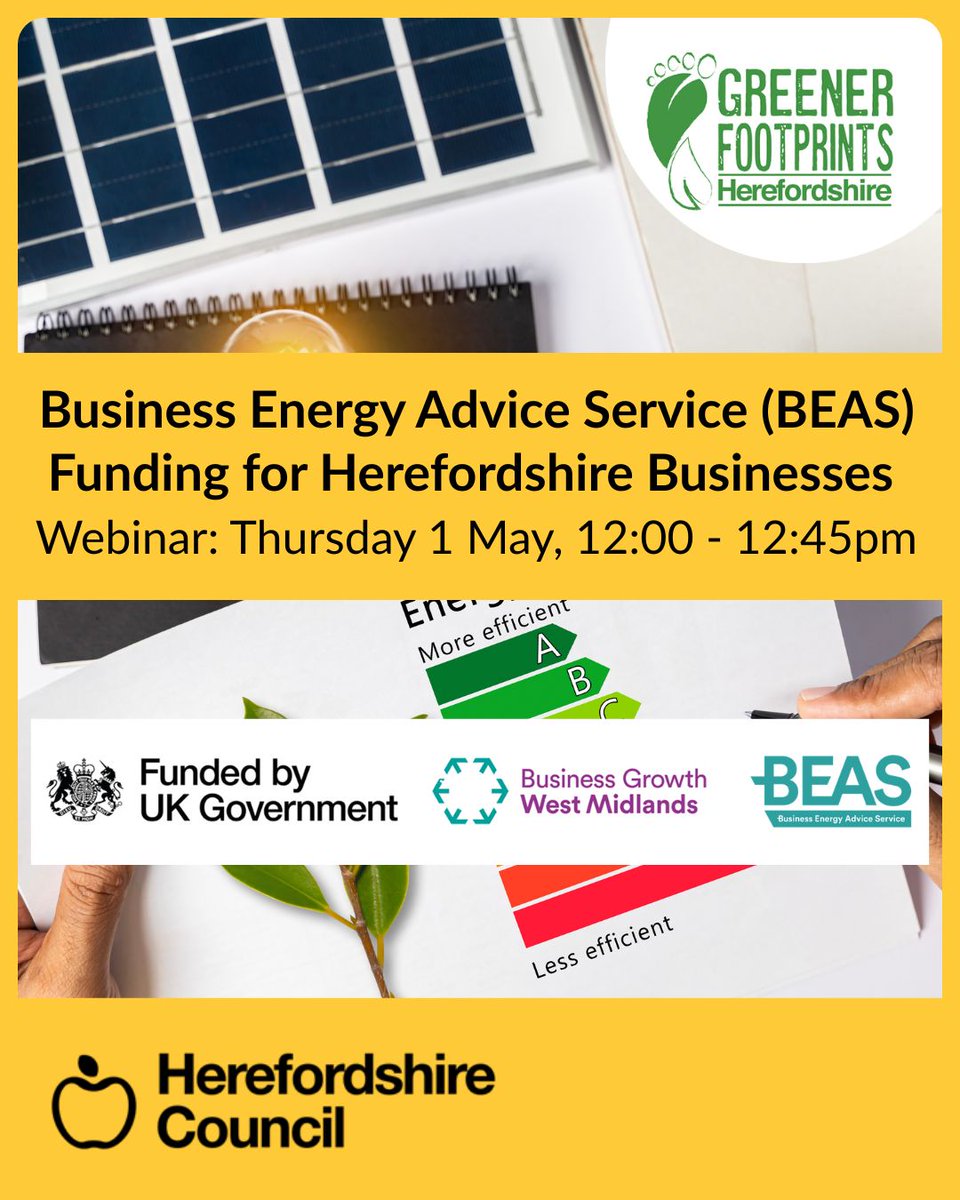 Book now to hear more on this new funding for Herefordshire SMEs. Helping businesses save money on energy - to register visit 🔽 

orlo.uk/85KJV
