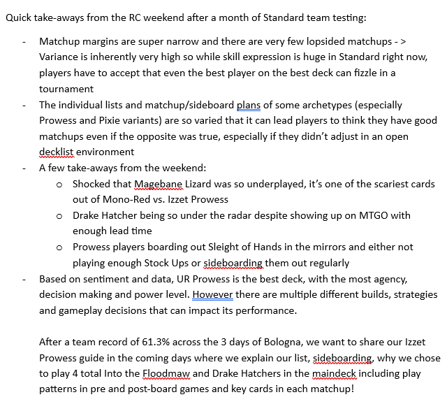 Matej Zatlkaj (@matej_zatlkaj) on Twitter photo A few thoughts about Standard and Izzet Prowess post-RC Bologna. I generally test this much only for the Standard RC every year but I felt like our findings and meta estimations were on-point and we hedged well!
More to come!
<a href="/fireshoes/">Robert Taylor🔥</a> A few thoughts about Standard and Izzet Prowess post-RC Bologna. I generally test this much only for the Standard RC every year but I felt like our findings and meta estimations were on-point and we hedged well!
More to come!
<a href="/fireshoes/">Robert Taylor🔥</a>