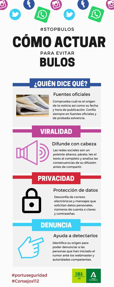 #Consejos112 Mantén la calma y EVITA❗️difundir bulos por redes sociales del #apagón general. Consulta fuentes oficiales 📻 y difunde con cabeza. #StopBulos