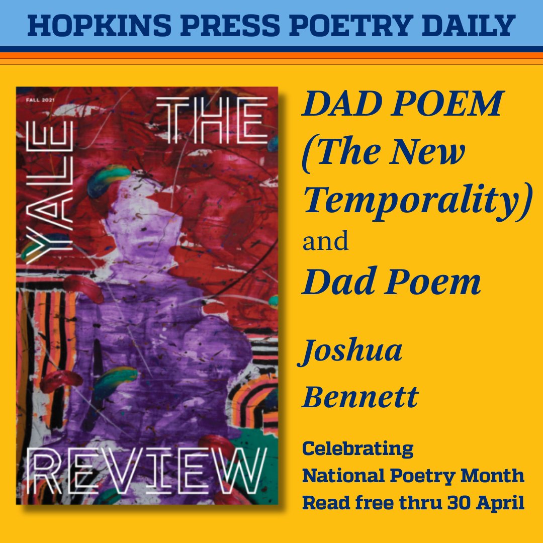 Hopkins Press (@jhupress) on Twitter photo Today's Poetry Daily offers two Dad Poems from Joshua Bennett, published in the Fall 2021 issue of @YaleReview
Read free through 30 April on <a href="/ProjectMUSE/">Project MUSE</a>
tinyurl.com/5c8f5m83 Today's Poetry Daily offers two Dad Poems from Joshua Bennett, published in the Fall 2021 issue of @YaleReview
Read free through 30 April on <a href="/ProjectMUSE/">Project MUSE</a>
tinyurl.com/5c8f5m83