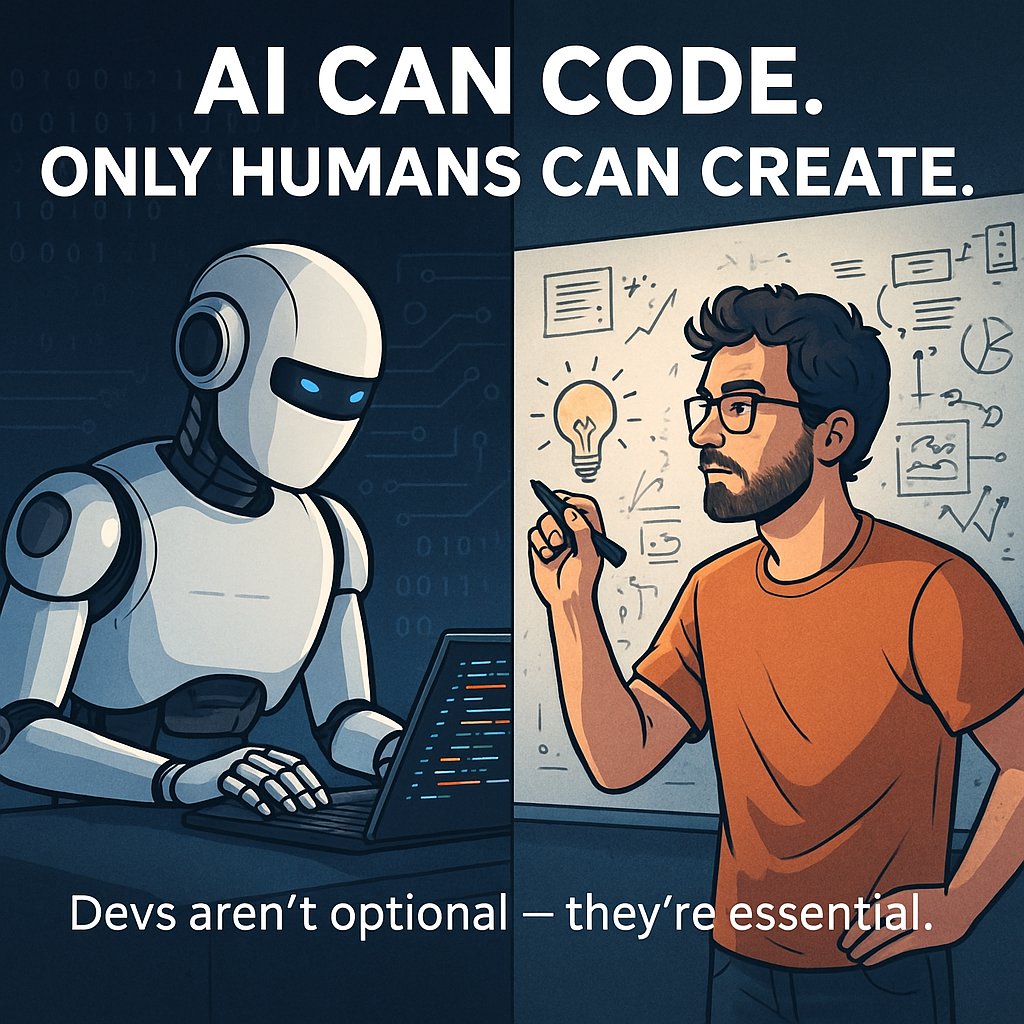TeckableSkills's tweet image. Even in an AI-driven world, developers are essential.

AI can code, but only humans can break rules, ask dumb questions, and build the unpredictable.

You don’t hire devs just to code, you hire them to think differently enough to change the world.

#Developers #AI #Techhire