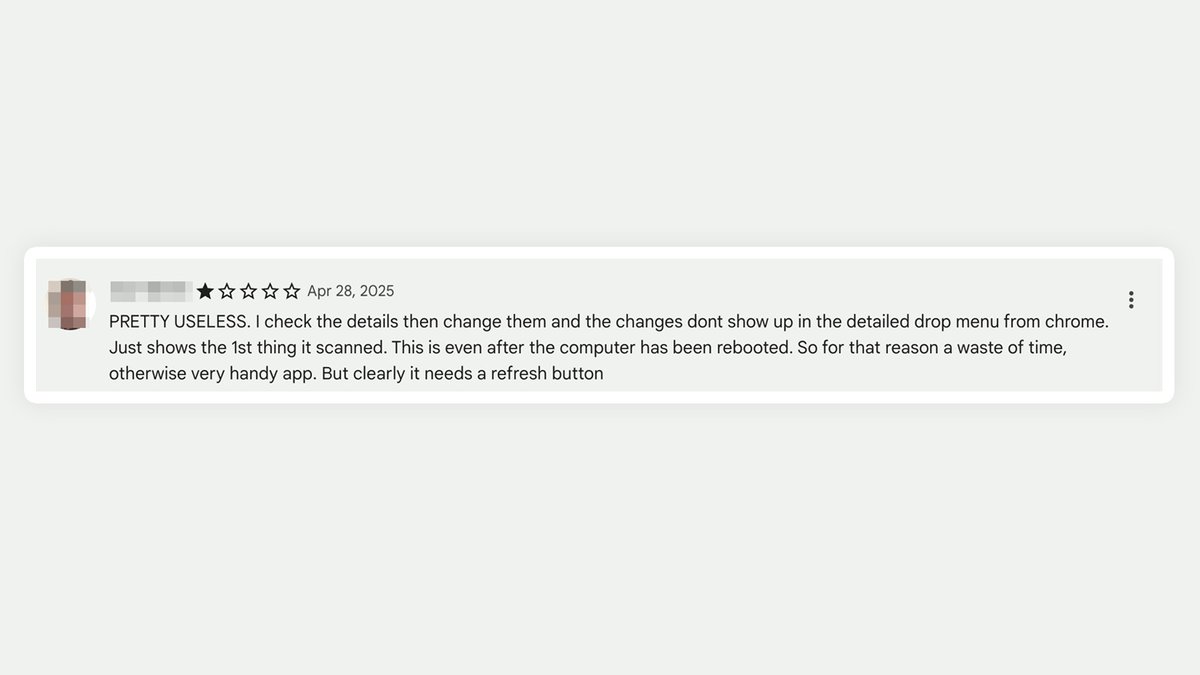 Five years running the Detailed SEO Extension and we just got our first 1-star review.*

Worst part is I'm 99% sure it's just a caching issue on their set-up, rather than anything our side. 

Offered my email so will see if they reply

*I think we had another but it was reverted