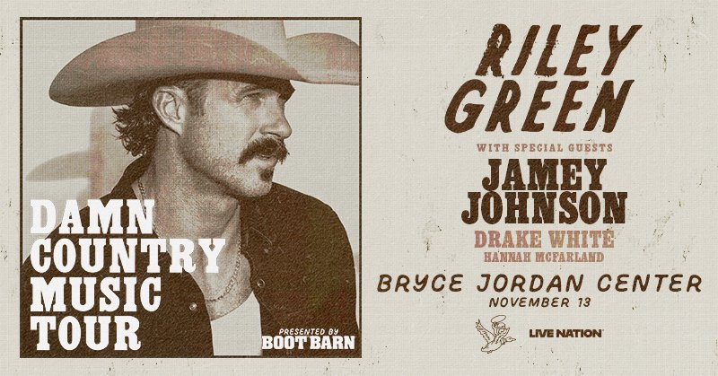 JUST ANNOUNCED 🚨 Riley Green is coming to the BJC on November 13 with the Damn Country Music Tour and special guests Jamey Johnson, Drake White, and Hannah McFarland. Tickets go on sale this Friday, May 2!
Get yours here: bit.ly/4lR6sHL