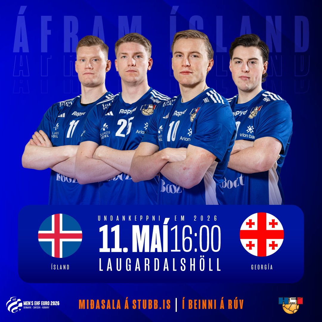 Strákarnir okkar mæta Georgíu í Laugardalshöll, sunnudaginn 11. maí kl. 16:00 í undankeppni EM 2026 í handbolta. 

Miðasala á Stubb.is, fyllum höllina og styðjum strákana okkar!

#handbolti #strakarnirokkar