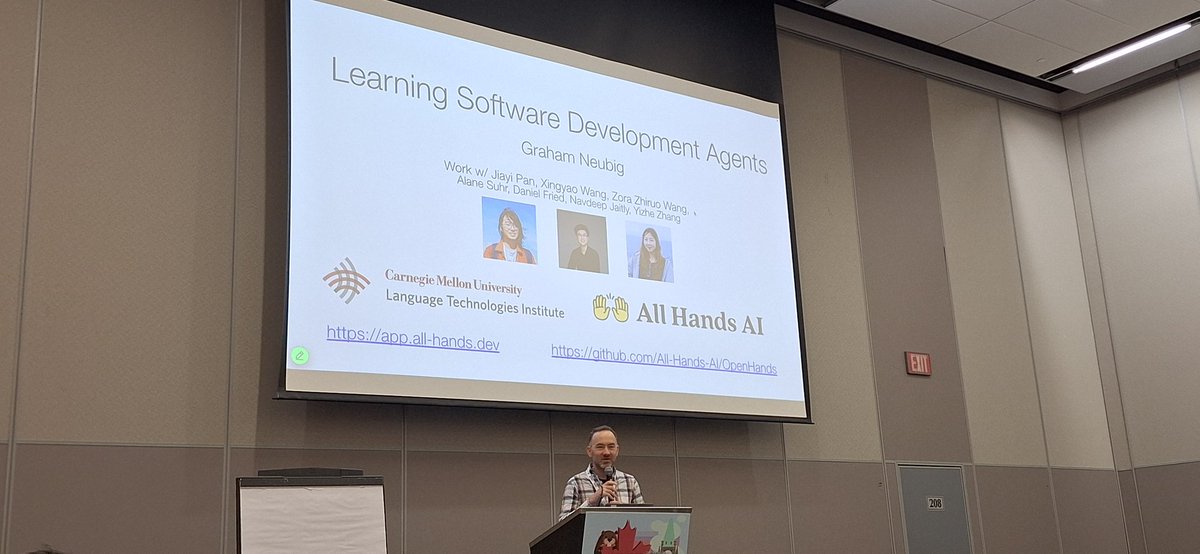 <a href="/neubig/">Graham Neubig</a> is giving the third keynote of <a href="/ConfForge/">FORGE</a> on "Learning Software Development Agents." If you are attending <a href="/ICSEconf/">ICSE</a>, please join us to get insights into software agents transforming software engineering automation :)