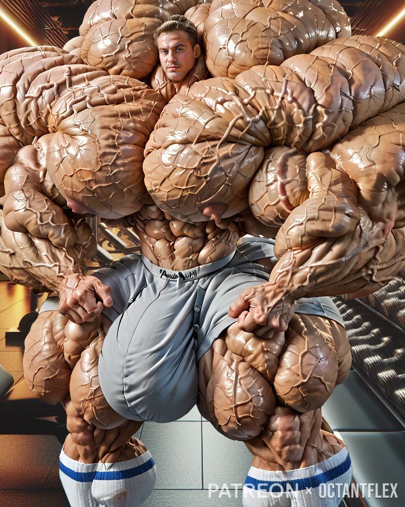 He waddled towards you across the gym floor. He’s so wide he had to enter through a roller shutter. His socks strain tight against his rippling calves as he plays with the hem on his tiny shorts.