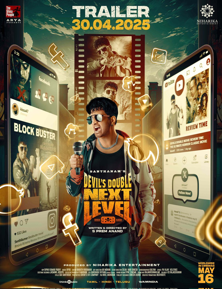 sethuraman (@sethuviscom) on Twitter photo Twitter:
A pakka Horror-Comedy crossover is waiting 🤩😱
Trailer of #DevilsDoubleNextLevel releasing on April 30🍿
#DevilsDoubleNextLevelFromMay16
#DhillukuDhuddu <a href="/iamsanthanam/">Santhanam</a> <a href="/arya_offl/">Arya</a> <a href="/TSPoffl/">TheShowPeopleoffl</a> <a href="/NiharikaEnt/">Niharika Entertainment</a> <a href="/iampremanand/">premanand</a> <a href="/menongautham/">Gauthamvasudevmenon</a> <a href="/selvaraghavan/">selvaraghavan</a>
<a href="/iamyashikaanand/">Yashika Anand</a> Twitter:
A pakka Horror-Comedy crossover is waiting 🤩😱
Trailer of #DevilsDoubleNextLevel releasing on April 30🍿
#DevilsDoubleNextLevelFromMay16
#DhillukuDhuddu <a href="/iamsanthanam/">Santhanam</a> <a href="/arya_offl/">Arya</a> <a href="/TSPoffl/">TheShowPeopleoffl</a> <a href="/NiharikaEnt/">Niharika Entertainment</a> <a href="/iampremanand/">premanand</a> <a href="/menongautham/">Gauthamvasudevmenon</a> <a href="/selvaraghavan/">selvaraghavan</a>
<a href="/iamyashikaanand/">Yashika Anand</a>