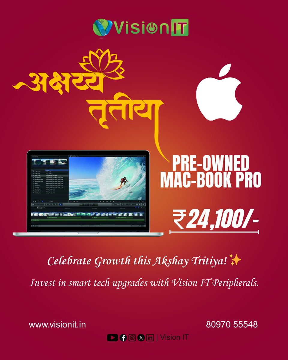 online_visionit's tweet photo. #Upgrade your #tech, #celebrate #growth! π
Pre-Owned #MacBookPro at just βΉ24,100/- π»
#Genuine Apple performance, trusted #quality β only at Vision IT.
π https://t.co/kuwj7xHn4w | π 80970 55548
#AkshayTritiya #VisionIT #SmartInvestment https://t.co/JqgPmA9UAS