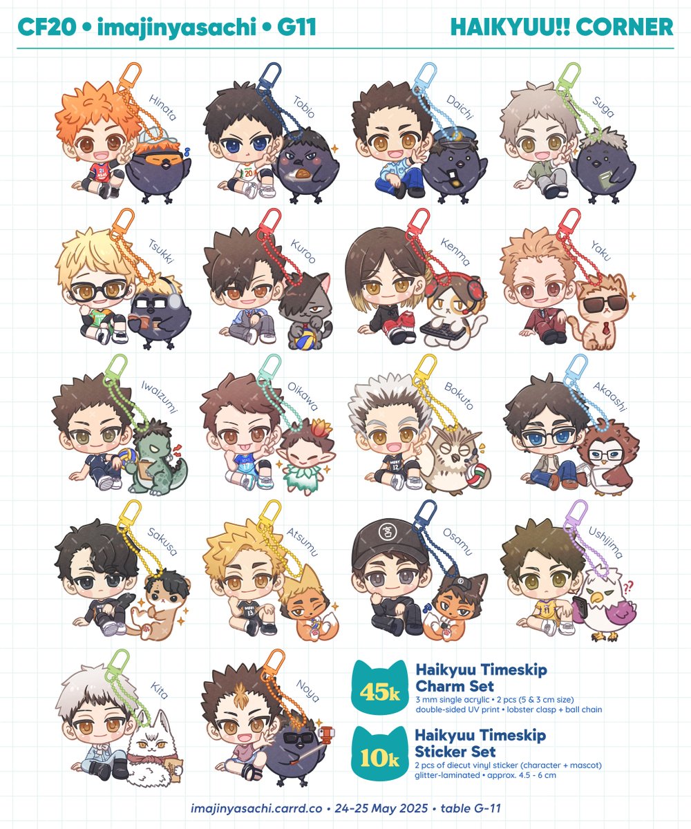 imajinyasachi's tweet photo. [Thank you for 🔁💛]
Here is imajinyasachi's #CFXX OTS catalog ✨

📅: 24-25 May '25
📍: ICE BSD (Table G-11)
💰: Cash (preferred) or QRIS
❌ No booking

⭐️: #Haikyuu, #KuroBas, #zzzero, #GenshinImpact, #HSR, Shoujo

Thank you &amp; see you!
#cf20 #comifuro20 #comifuro20catalog https://t.co/u5yl3EX20M