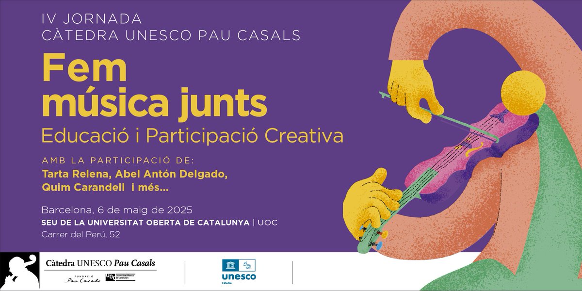 UOC Arts Humanitats (@uocartshum) on Twitter photo 🗓️ 06/05 | Per què i per a què ens cal fer música junts? 🎶
📣 No et perdis la IV Jornada de la <a href="/CatedraCasals/">Càtedra UNESCO Pau Casals</a> en què es reflexionarà sobre com la ciutadania té accés a la cultura i formació musical bàsica i la importància d'aquesta formació a l'escola i als estudis 🗓️ 06/05 | Per què i per a què ens cal fer música junts? 🎶
📣 No et perdis la IV Jornada de la <a href="/CatedraCasals/">Càtedra UNESCO Pau Casals</a> en què es reflexionarà sobre com la ciutadania té accés a la cultura i formació musical bàsica i la importància d'aquesta formació a l'escola i als estudis