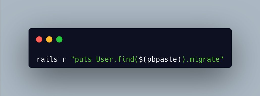 Small productivity hack I use daily: using `pbpaste` in your terminal commands to have a single command to run for different values. Simply copy the value and run the command in your terminal, no edit needed!