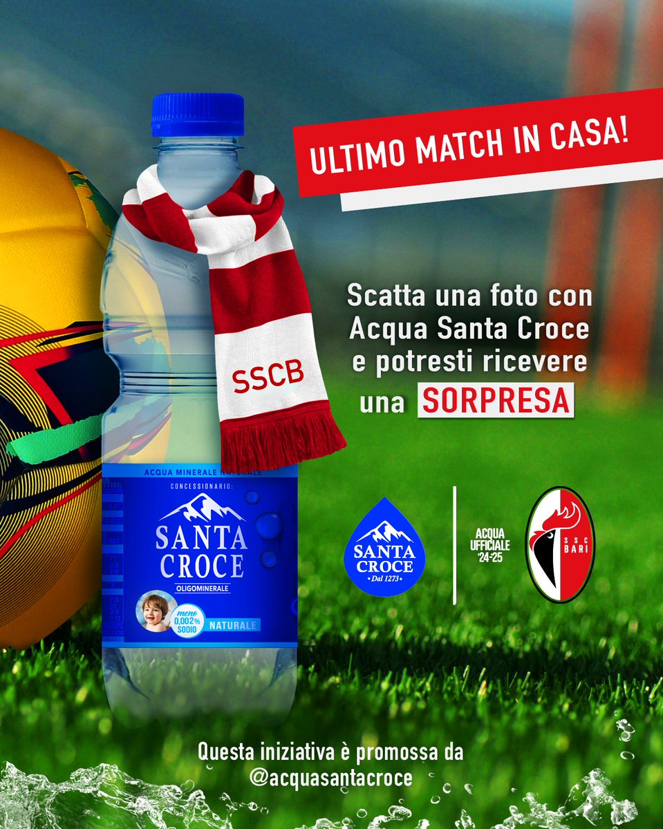 🎲Gioca con noi!!! Potresti essere tra i fortunati vincitori di 2 biglietti per la partita Bari - Pisa!!! Per saperne di più 👉🏻instagram.com/acquasantacroce #SSCBari #acquasantacroce #StadioSanNicola #serieBKT