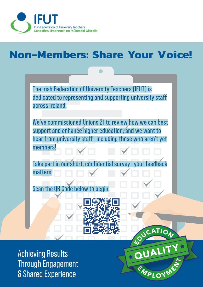 📢 Are you a university staff member who’s not an IFUT member?
We want to hear from you!

Take our short, confidential survey and help shape the future of higher education.
👉unions21.fillout.com/t/ka9gjPS6Fuus

#HigherEd #IFUT #WorkersRights