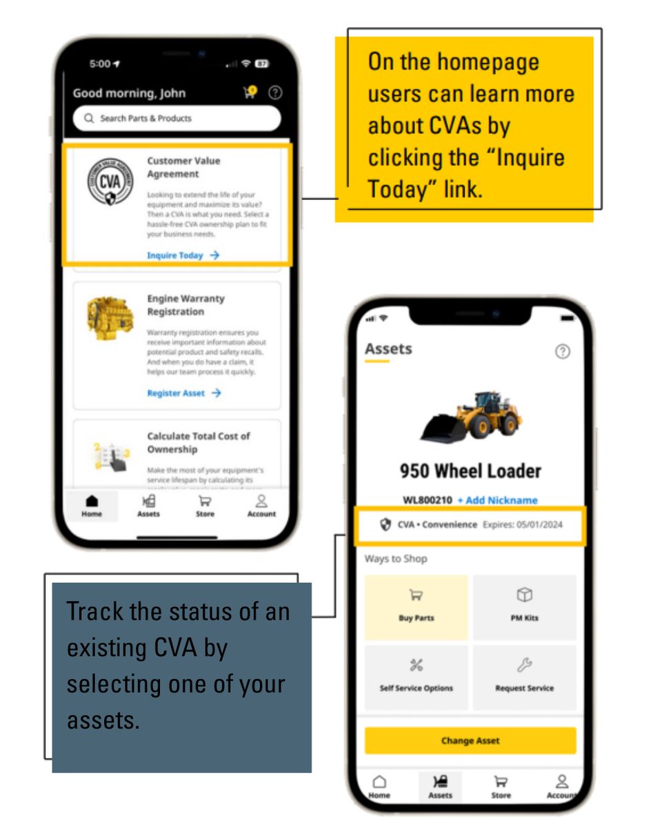 Ownership = simplified✅ 

The Cat® Central app is now integrated with your machine’s Customer Value Agreement (CVA). 

So you can stay in the know, simply select one of your assets within the app to track the status of your CVA.

Download the Cat Central App today via the App
