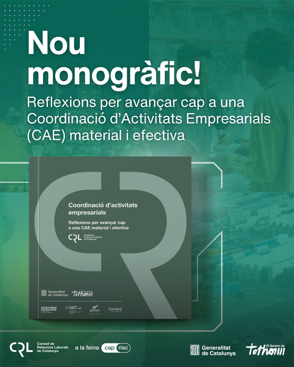 CRL_cat's tweet photo. Avui, #28PRL 🗓️ Dia Internacional de la Seguretat i la Salut en el Treball, publiquem el monogràfic de la jornada dedicada a la Coordinació d’Activitats Empresarials (CAE)🔗https://t.co/r2yf8AIRqJ

#28ADiaMundialdeSST #PRL #SSL #CAE #Seguretatisalutlaboral #alafeinacaprisc https://t.co/B5Lc7mBoVV