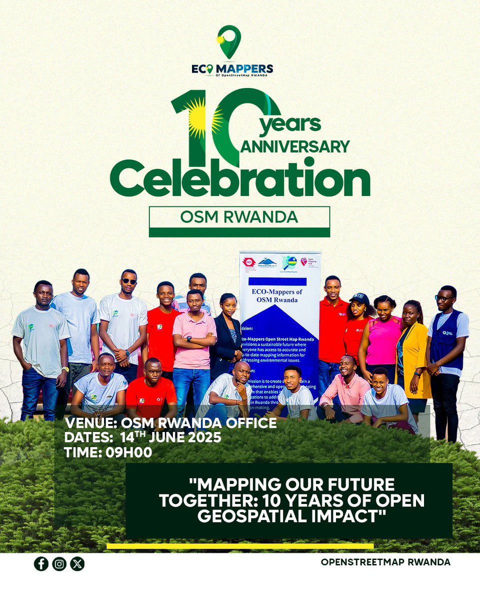🎉We are Celebrating 10 Years of Mapping for Impact!🎉

We are thrilled to announce that OpenStreetMap Rwanda is turning 10 years old! 🗺️🎂

Application/Registration link will be shared very soon — stay tuned!