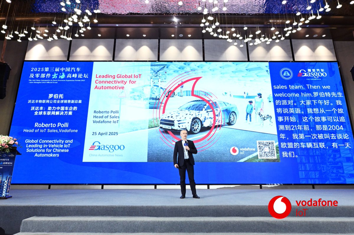 Great discussions, strong insights, and a fantastic event at Gasgoo 3rd China Automobile &amp; Parts Outboard Summit 2025! Roberto Polli, Head of Sales at Vodafone IoT, took the stage to explore how #IoT drives innovation in mobility and accelerates the future of connected vehicles.