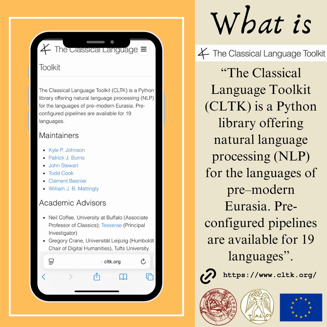 talosai_uoc's tweet image. What is… Classical Language Toolkit (CLTK)?
Part 2️⃣2️⃣
—> en
•
•
Link: cltk.org
•
#TALOSLab #TALOS #AI #SSH #TALOSAI4SSH #UOC #crete #ArtificialIntelligence #DigitalHumanities #DH #Talos #TalosUoC #Semantics #SemanticAnnotationoftexts #digitalization #NLP