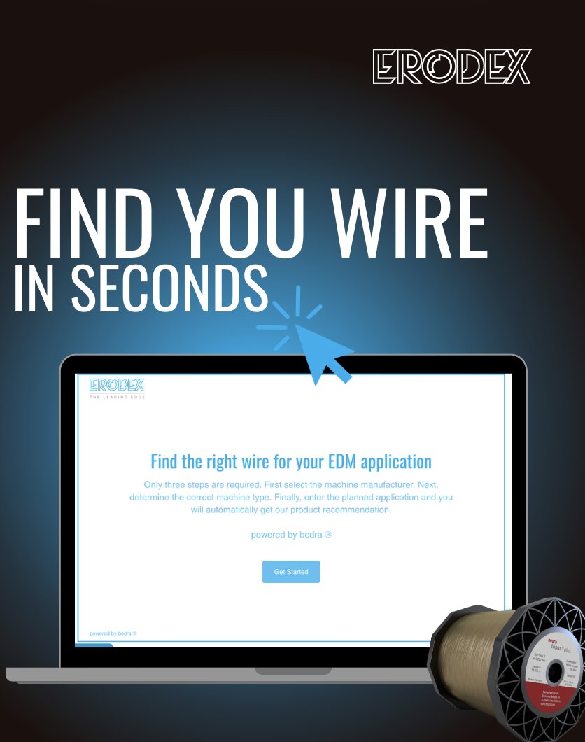 ErodexUK's tweet image. Need EDM wire fast — and without the guesswork?
Our Wire Calculator makes it simple:
✔ Enter your machine details
✔ Get the correct wire match in seconds
✔ Order with confidence

🔗 Try it today: erodex.com/wire-calculator

#WireCalculator #EDMWire #CarbonAndGraphite  #BedraWire