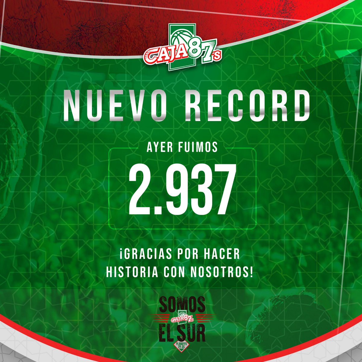 𝐒𝐨𝐥𝐨 𝐩𝐨𝐝𝐞𝐦𝐨𝐬 𝐝𝐚𝐫 𝐆𝐑𝐀𝐂𝐈𝐀𝐒  🏟️ NUEVO RÉCORD de asistencia en San Pablo: hemos sido 2937

<a href="/IMDSevilla/">IMD Sevilla</a>

#somoselsur #caja87