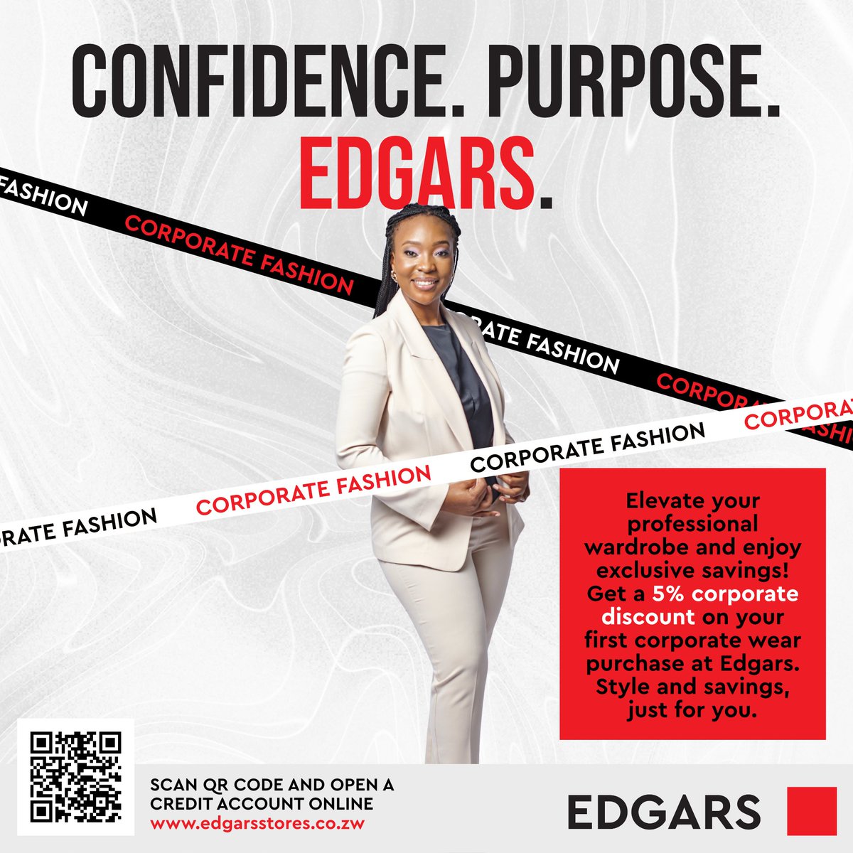Corporate elegance starts with confidence—and the right wardrobe. Elevate your workwear with Edgars and enjoy 5% corporate discount on your first corporate wear purchase  for professionals who dress the part.
#Edgars #Edgars_Corporate_Discount