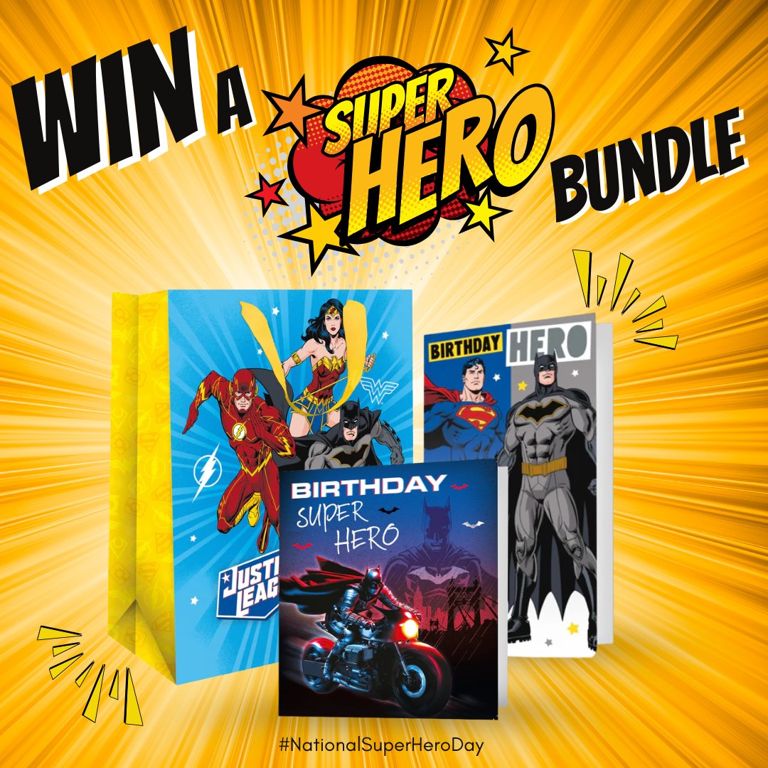 Happy National Superhero Day 🦸‍♂️💥

We're celebrating with an epic GIVEAWAY !! Win a Superhero Bundle packed with a selection of superhero themed cards, wrap, and a gift bag- perfect for your next hero-worthy celebration.
To enter:
1. Like this post
2. Follow us
3. Comment your