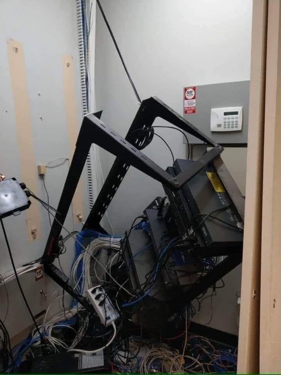 SecurityTrybe's tweet image. One of your servers has gone offline and you walk in to find this. What are you doing first?