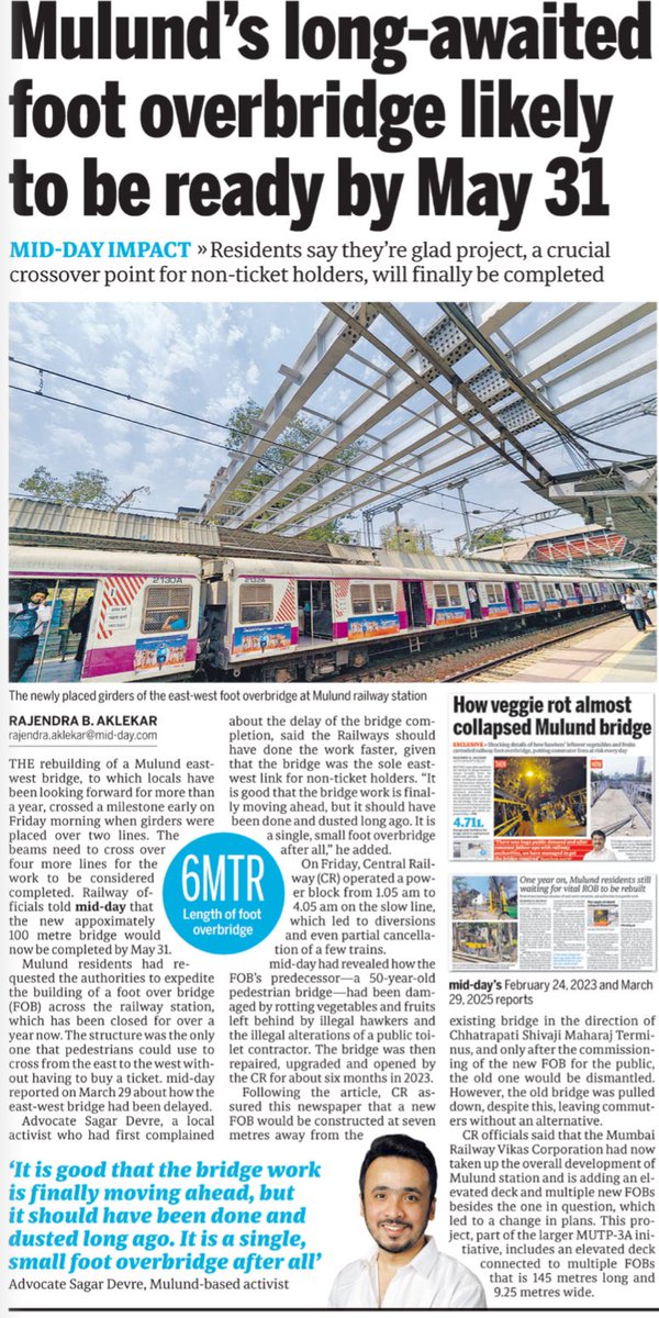 Work paces ahead on Mulund's long-awaited east west bridge after <a href="/mid_day/">Mid Day</a> report

Details here: mid-day.com/mumbai/mumbai-…