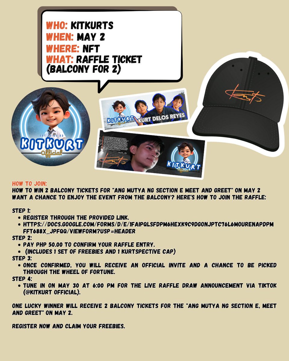 KitkurtOfficial's tweet photo. Hi KitKurts! It's your chance to win 2 Balcony Seat Tickets plus 1 set of freebies and 1 Kurtspective Cap! 

https://t.co/Mc3XB4WKAg https://t.co/hCUzW2D3xt