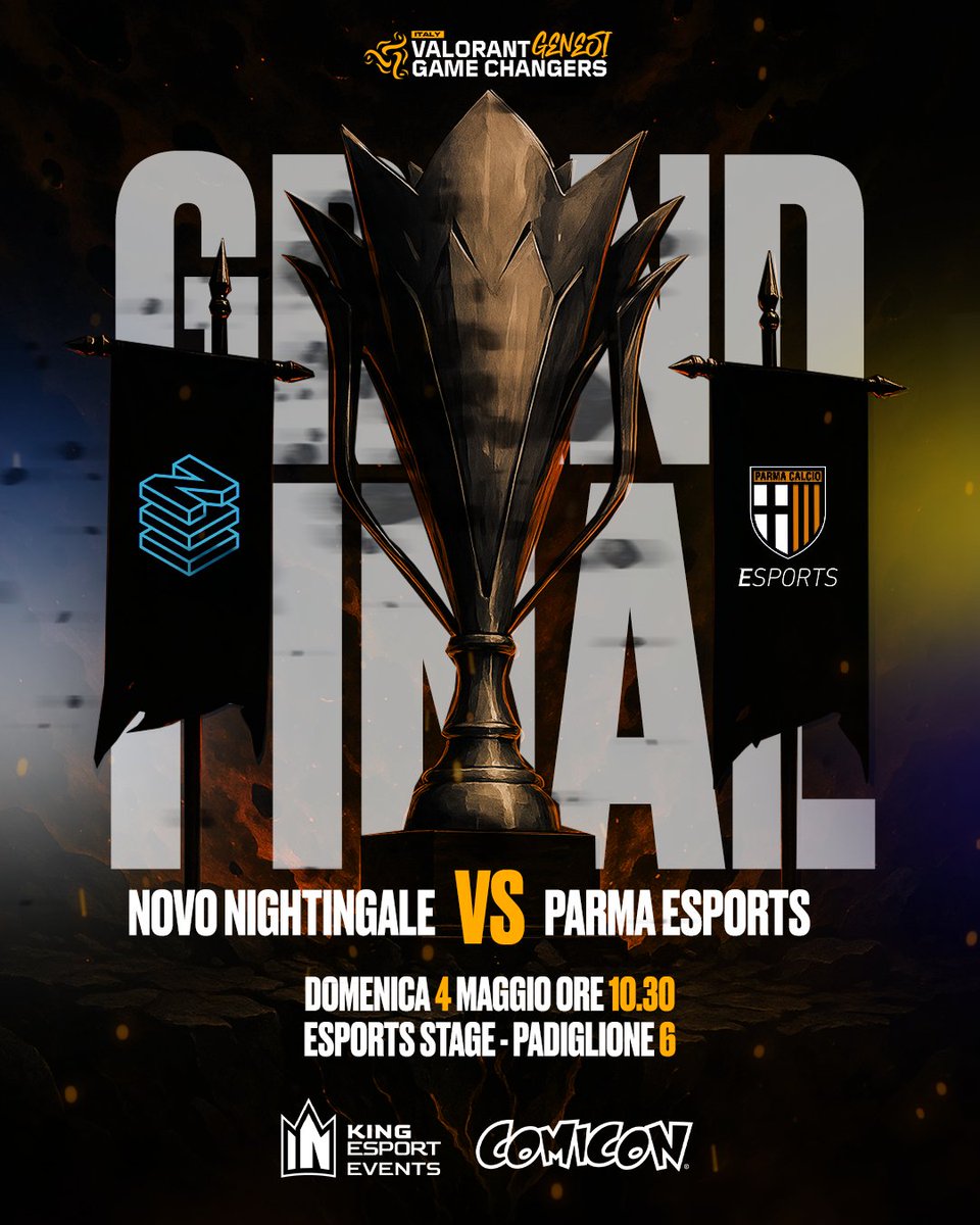🔥 Due squadre. Un solo sogno.

NOVO Nightingale e Parma Esports pronte a darsi battaglia nella Grand Final di VALORANT Game Changers Italy - Genesi!

📍 Vieni a tifare dal vivo a <a href="/comiconitalia/">COMICON</a> , Padiglione 6 – Esports Stage!

⏰ Appuntamento Domenica 4 maggio alle 10:30.
Non