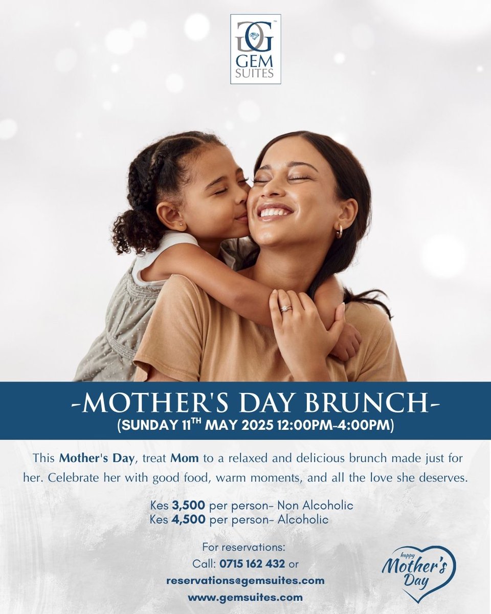 This Mother’s Day, treat the special woman in your life to a memorable brunch at Gemsuites Riverside.
For reservations, contact us at 0715 162 432 or reservations@gemsuites.com
#MothersDay #mom #mother