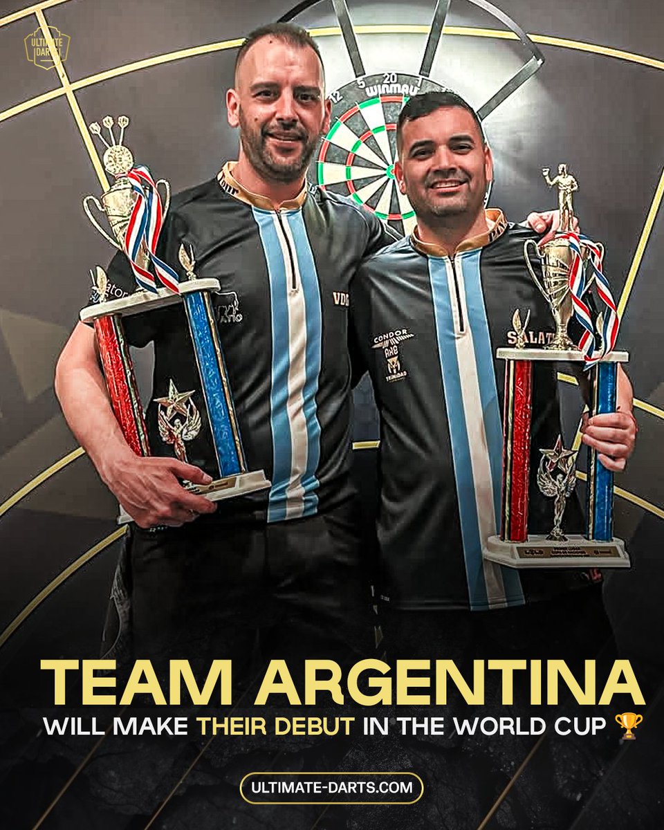 UltimateDarts's tweet image. ๐๐๐ฆ๐ง๐ข๐ฅ๐ฌ ๐ ๐๐๐! โญ๐ฆ๐ท
Argentina will make its debut at the 2025 World Cup of Darts! ๐ Jesus Salate and Victor Guillin secured their spot with strong duo-averages of 84.82, 85.17 and 80.19! ๐ฏ