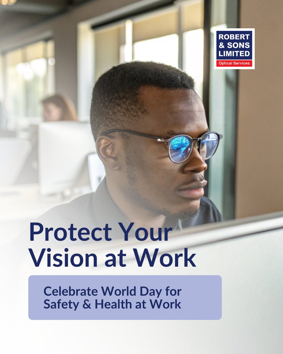 Robertnsonsltd's tweet image. This World Day for Safety &amp;amp; Health at Work, protect your vision! 👁️ From screens to UV rays, your eyes face daily risks.
🎯 Book an eye check-up at Robert &amp;amp; Sons today.
📍 Visit your nearest branch.
#VisionProtection #WorldSafetyDay #RobertAndSons