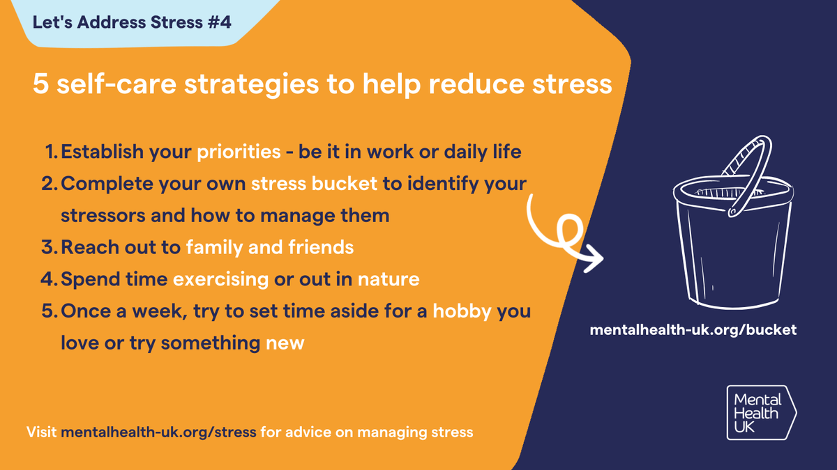The smallest steps taken each day towards self-care and stress reduction can have a huge impact on your mental health over time. 
<a href="/mhealthuk/">mHealth UK</a> offer some self care strategies to help you reduce stress ➡️ mentalhealth-uk.org/help-and-infor… 

#StressAwarenessMonth