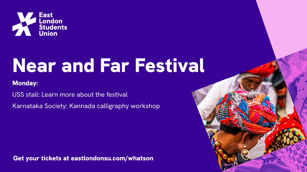 We're kicking NFF 2025 off with an officer-run stall at USS, as well as a Kannada calligraphy workshop led by our very own Karnataka Society! 

Just turn up at USS, and grab your calligraphy workshop tickets at eastlondonsu.com/whatson! It's going to be a great week 🙌