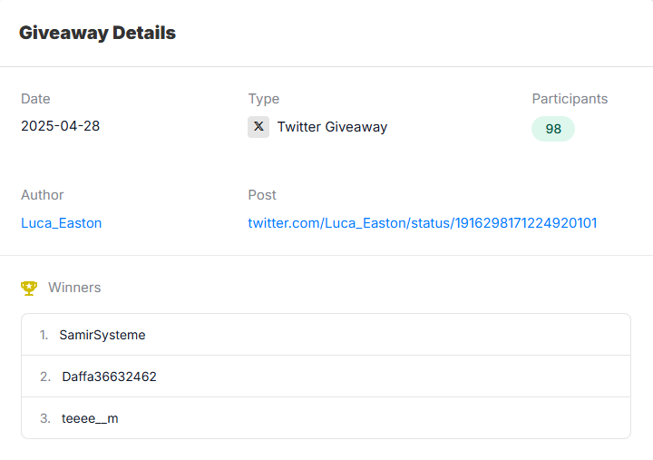 🚨 Giveaway Winners Announcement 🚨

Thanks to everyone who participated and showed love! 🧡🐾Congrats to our 3 winners:

🥇 <a href="/SamirSysteme/">SamirSysteme | ETHGas ⛽</a> 
🥈 <a href="/Daffa36632462/">Daffa S Butter</a>
🥉 <a href="/teeee__m/">Princess TM. ☂️</a>  (⚠️ Reminder: Please complete all giveaway requirements next time!)

🚀 Winners, please DM me your wallet
