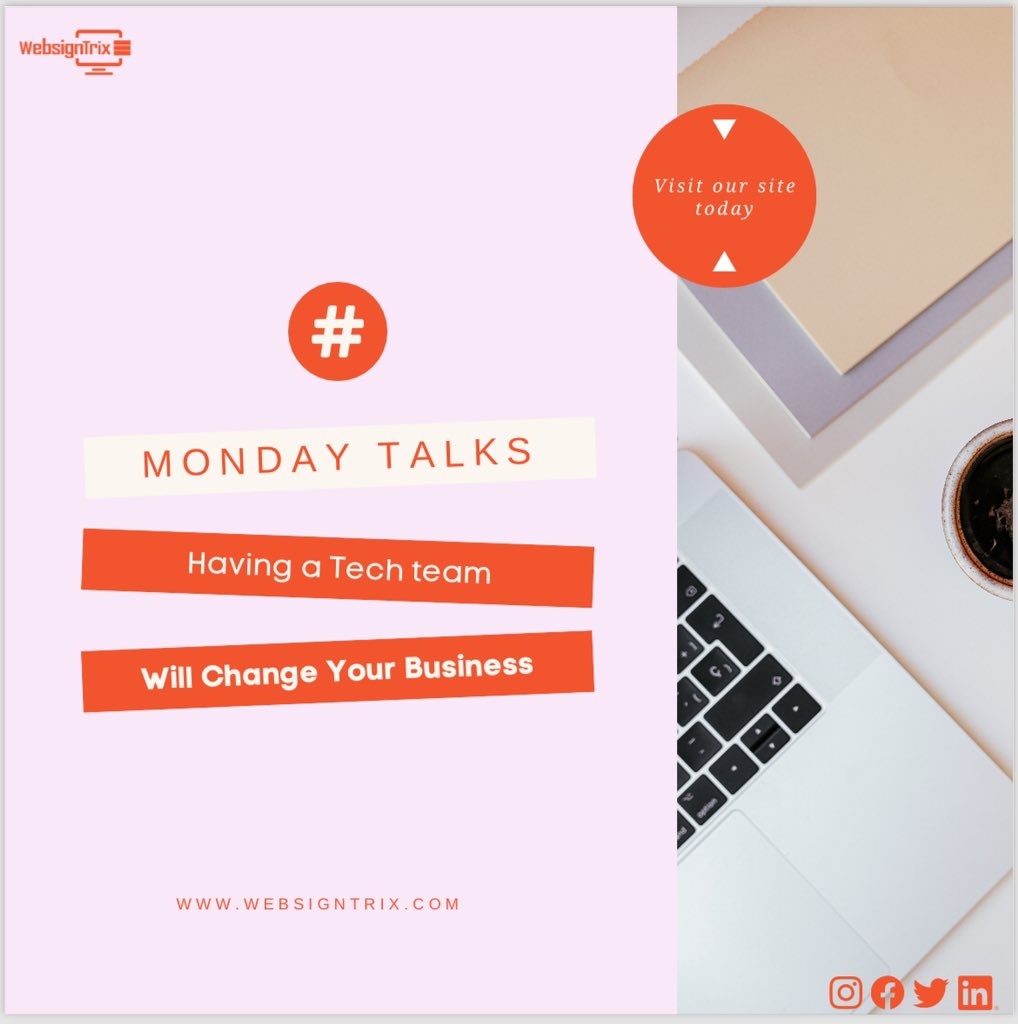 WebsigntrixInfo's tweet image. Having a strong tech team is crucial for modern businesses because they are responsible for managing and maintaining technology, social media management, other data management, websigntrix team can help your business with tailored tech team. Visit us today #mondaytalks