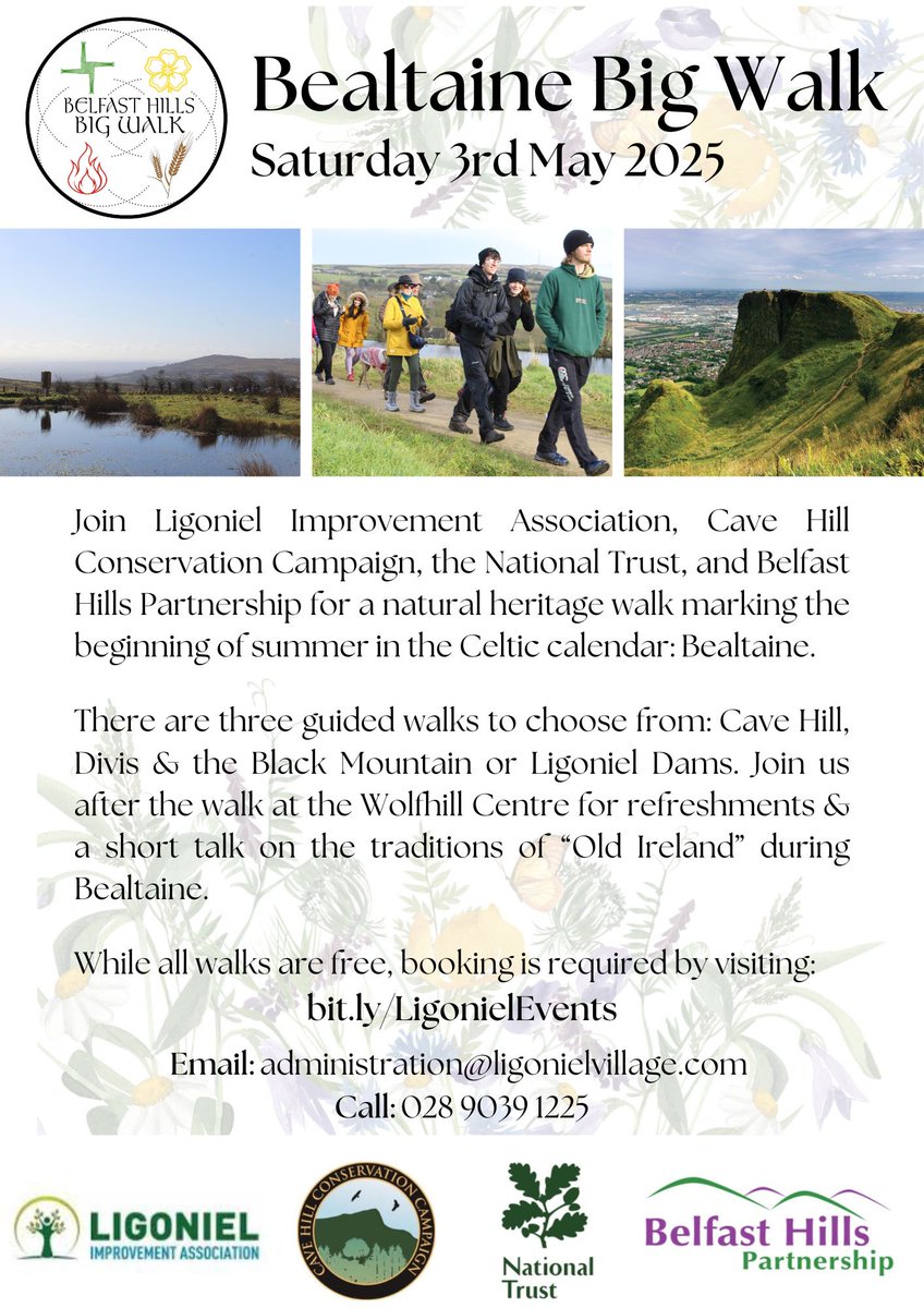The Big Walks return! We're delighted to announce the second instalment of the popular walking series takes place this Saturday 3rd May focusing on the Celtic festival Bealtaine.

While spaces are free, booking is essential as spaces are limited. Book now!
bit.ly/LigonielEvents
