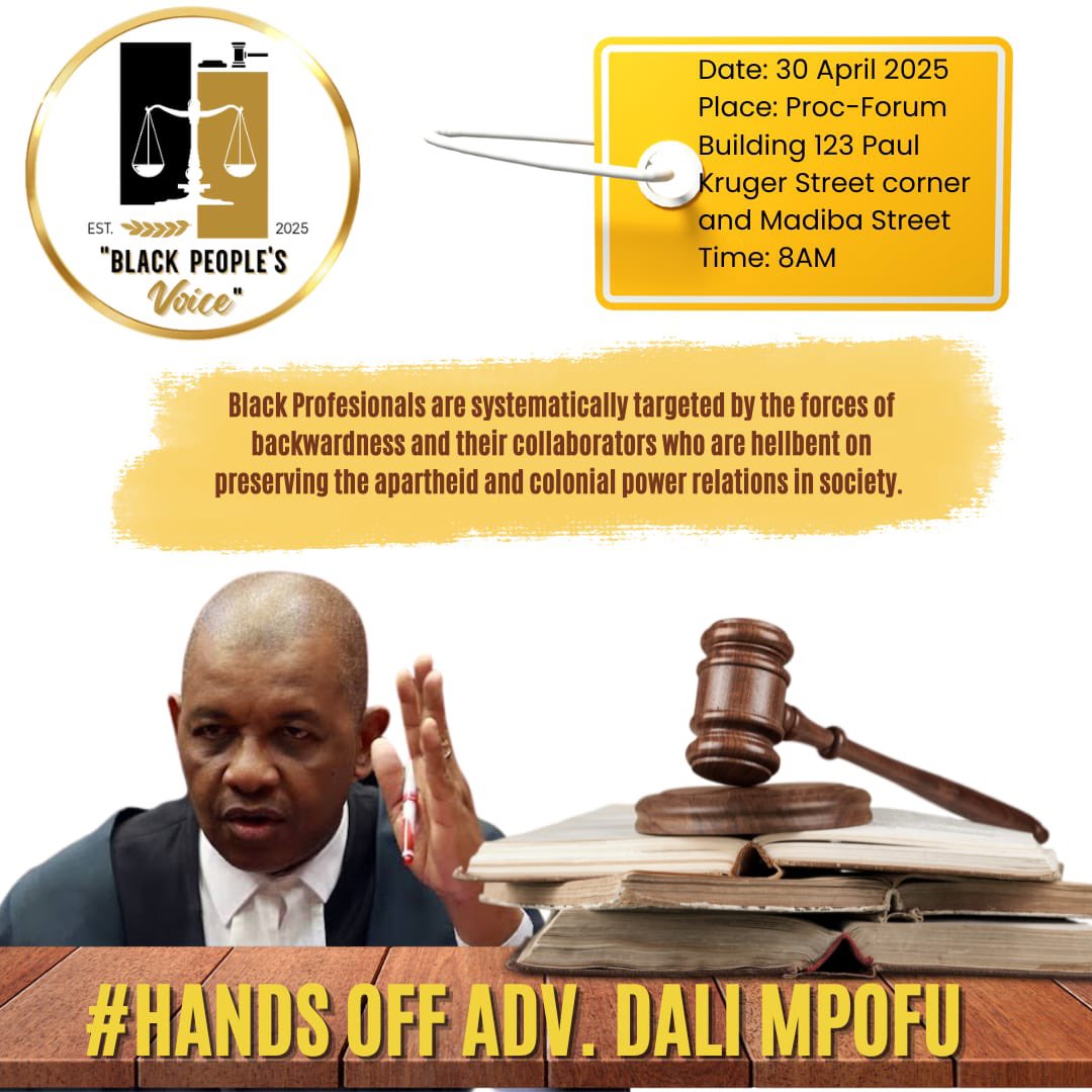 MasingaMbalenhl's tweet image. ANNOUNCEMENT OF ADVOCATE DALI MPOFU SUPPORT CAMPAIGN AGAINST FRIVOLOUS CHARGES BY THE LPC, LAUNCHED BY THE BLACK PEOPLES VOICES #HandsOFFAdvDaliMpofu