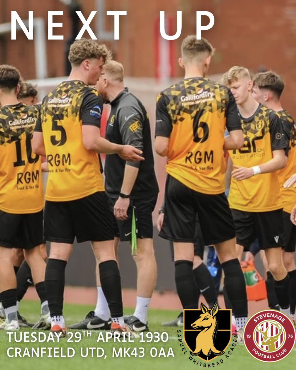 Samuel Whitbread PE (@samwhitpe) on Twitter photo ⚽️ | Next Up....
Tomorrow evening our U18s have their final prep match against <a href="/StevenageYouth/">Stevenage FC Academy</a> at <a href="/CranfieldUnited/">Cranfield United FC</a>.
It's a 19:30 KO, the weather is looking great and the UCL match will also be on in the club.
Come down and support the boys in the last game before the Final! ⚽️ | Next Up....
Tomorrow evening our U18s have their final prep match against <a href="/StevenageYouth/">Stevenage FC Academy</a> at <a href="/CranfieldUnited/">Cranfield United FC</a>.
It's a 19:30 KO, the weather is looking great and the UCL match will also be on in the club.
Come down and support the boys in the last game before the Final!