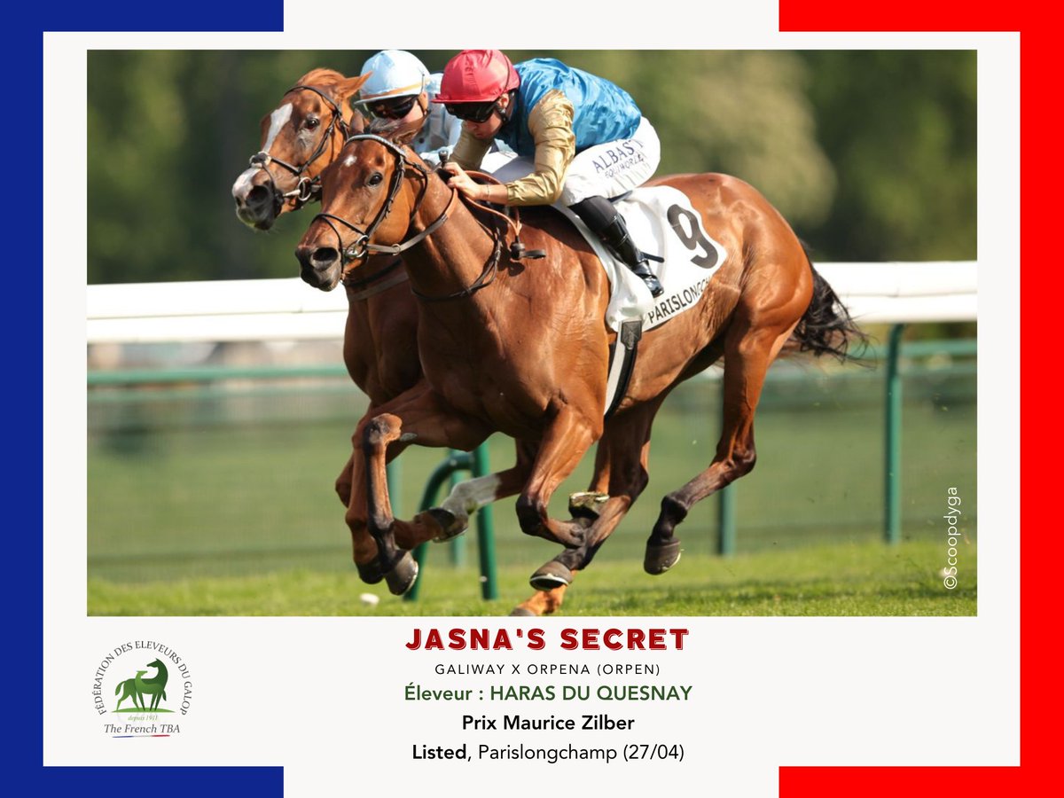 Eleveurs du galop (@fedeeleveurs) on Twitter photo 🐴 JASNA'S SECRET, fille de #Galiway étalon du <a href="/HarasColleville/">Haras de Colleville</a>
🐎 Éleveur : Haras du Quesnay
🏆 Prix Maurice Zilber, Listed
📍 <a href="/paris_longchamp/">ParisLongchamp</a> (27/04)
Superbe victoire, bravo à tous !
#bravoanoseleveurs #eleveursdechevaux #BreedInFrance #RaceAndCare 🐴 JASNA'S SECRET, fille de #Galiway étalon du <a href="/HarasColleville/">Haras de Colleville</a>
🐎 Éleveur : Haras du Quesnay
🏆 Prix Maurice Zilber, Listed
📍 <a href="/paris_longchamp/">ParisLongchamp</a> (27/04)
Superbe victoire, bravo à tous !
#bravoanoseleveurs #eleveursdechevaux #BreedInFrance #RaceAndCare
