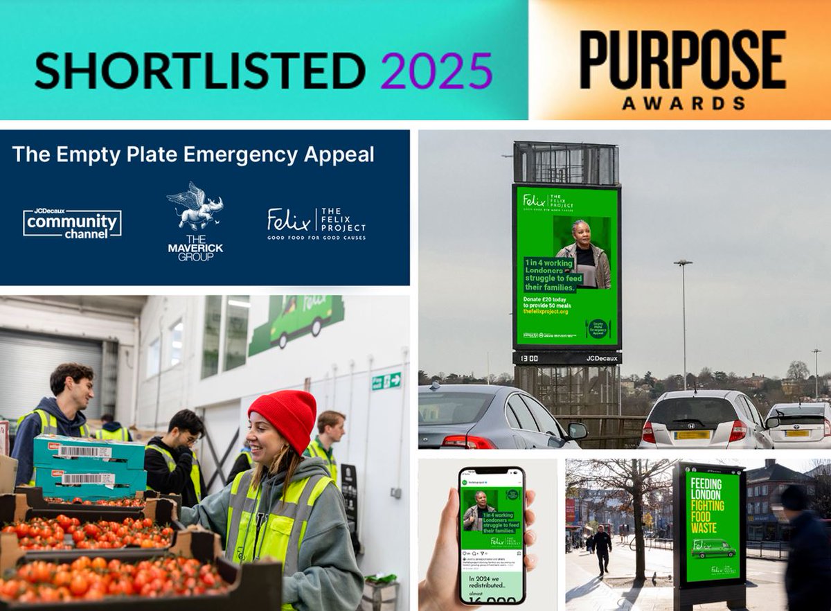 thestevemoore's tweet photo. @felixprojectuk ‘Empty Plate Emergency Appeal’ has been shortlisted in Campaign’s Purpose Awards 😍

Kudos all involved - winners announced June 6th and the full shortlist of equally worthwhile entries are right here: https://t.co/hG8U2Ya3ji 

#DOOH #awards #esg @JCDecauxUK https://t.co/QvfJ4ecTkA