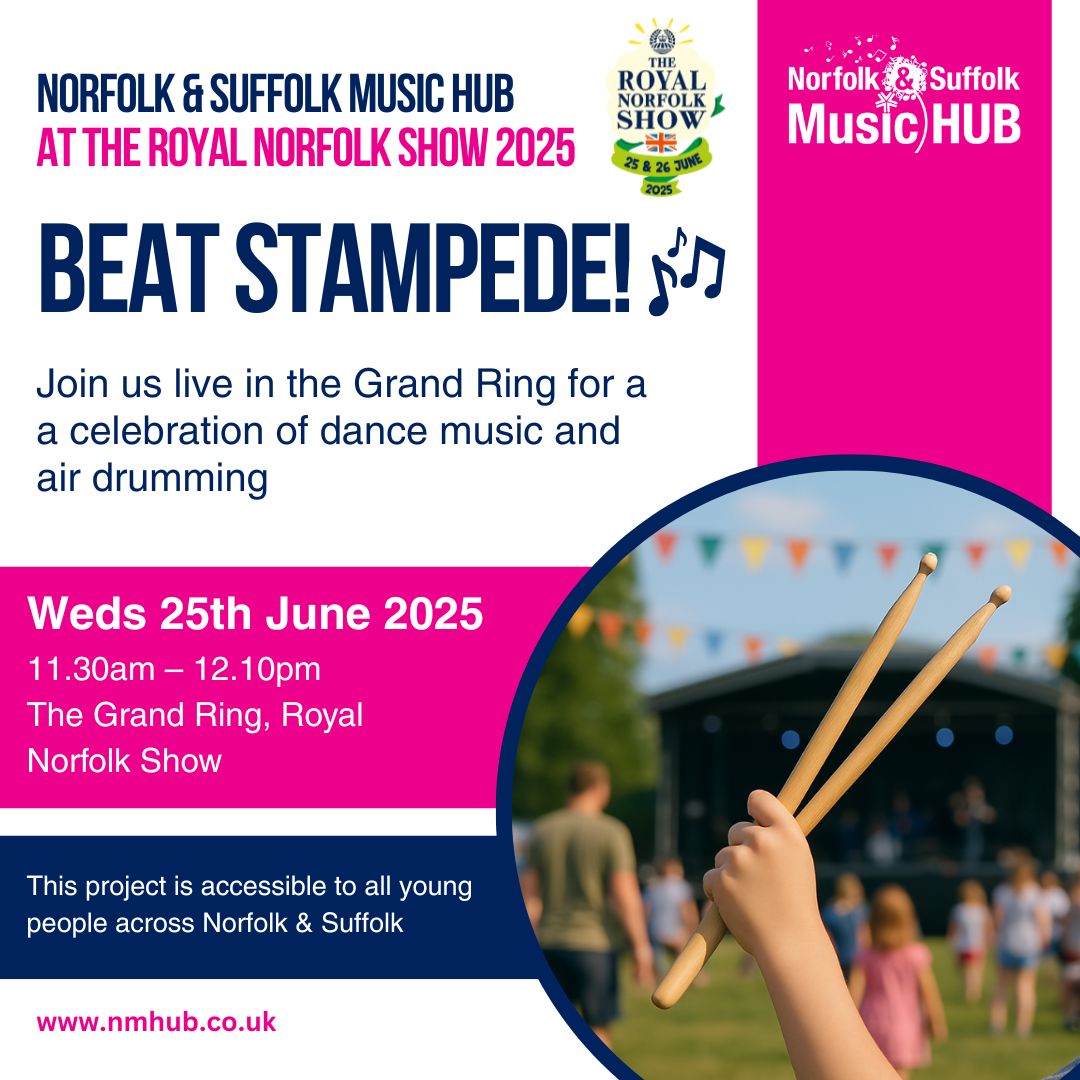 Norfolk & Suffolk Music Hub (@nmhub) on Twitter photo Pupils from across Norfolk & Suffolk are invited to join us for Beat Stampede at the Royal <a href="/norfolkshow/">Royal Norfolk Show</a> this June! We'll be taking over The Grand Ring on Wed 25 June for an air drumming and dancing bonanza 🥁
Come and join the fun >> buff.ly/VT1E78Z Pupils from across Norfolk & Suffolk are invited to join us for Beat Stampede at the Royal <a href="/norfolkshow/">Royal Norfolk Show</a> this June! We'll be taking over The Grand Ring on Wed 25 June for an air drumming and dancing bonanza 🥁
Come and join the fun >> buff.ly/VT1E78Z