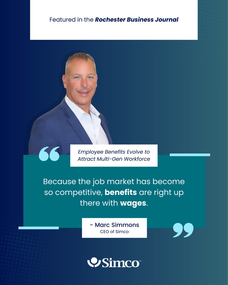simco_services's tweet photo. Our very own Marc Simmons was recently featured in the Rochester Business Journal, sharing insights on how employee benefits are evolving to meet the needs of today’s multi-generational workforce!

Don’t miss this insightful article! Click here to read: https://t.co/uCHLjasZgI https://t.co/hX4YHOCJyP