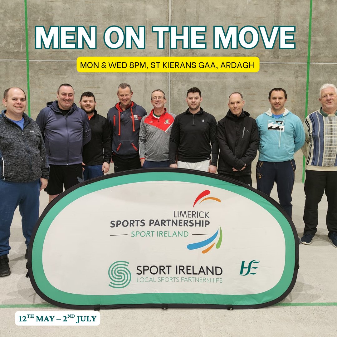Limerick Sports (@limericksports) on Twitter photo Men on the Move is here! 🚶♂️💪 8-week fitness programme for men starting 12th May at St Kieran’s GAA, Ardagh.
✅ Fun activities
✅ Move at your own pace
🔗 limericksports.ie/event/men-on-t…
<a href="/Limerick_ie/">Limerick.ie</a> <a href="/sportireland/">Sport Ireland</a> <a href="/Kieransgaa/">St. Kieran’s GAA Club</a> <a href="/HSEMidWest/">HSE Mid West</a> <a href="/HealthyLimerick/">Healthy Limerick</a>
#MenOnTheMove #ActiveLimerick Men on the Move is here! 🚶♂️💪 8-week fitness programme for men starting 12th May at St Kieran’s GAA, Ardagh.
✅ Fun activities
✅ Move at your own pace
🔗 limericksports.ie/event/men-on-t…
<a href="/Limerick_ie/">Limerick.ie</a> <a href="/sportireland/">Sport Ireland</a> <a href="/Kieransgaa/">St. Kieran’s GAA Club</a> <a href="/HSEMidWest/">HSE Mid West</a> <a href="/HealthyLimerick/">Healthy Limerick</a>
#MenOnTheMove #ActiveLimerick