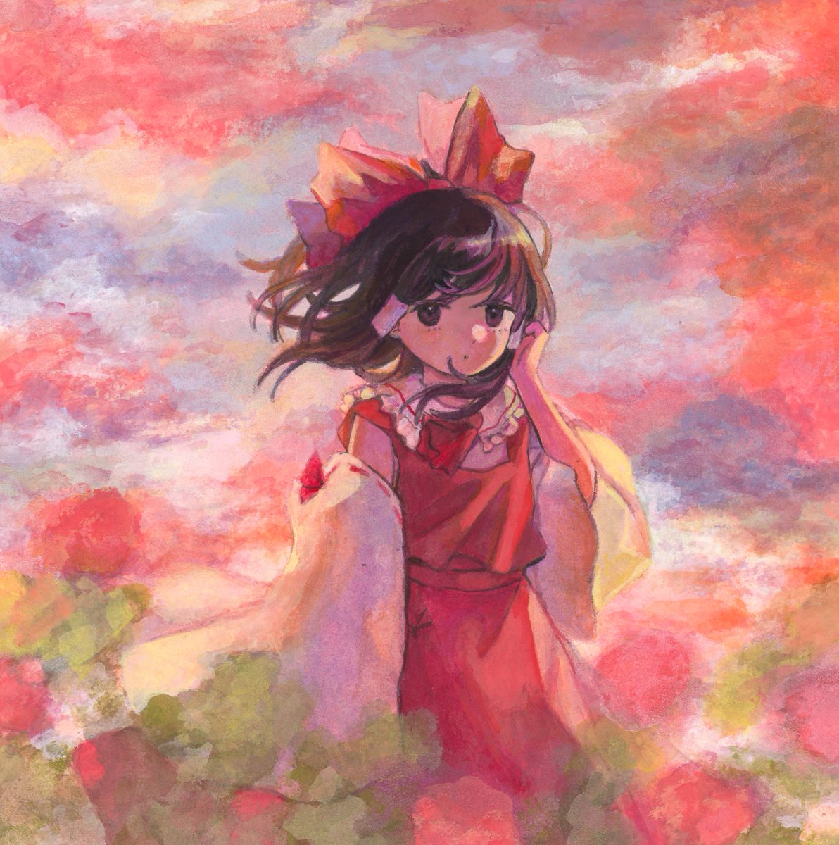 夕焼けと霊夢🎀
#東方Project #アクリルガッシュ