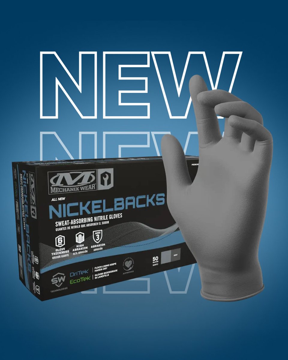 NEW: Sweat Absorbing Nitrile Gloves 💧

Mechanix Nickelbacks Sweat-Absorbing Nitrile Gloves are engineered for professionals who need reliable, high-performance hand protection. 

Shop now 👉 ow.ly/gfqj50VIkGm

 #NitrileGloves #MechanixWear #SafetyGear #HandProtection