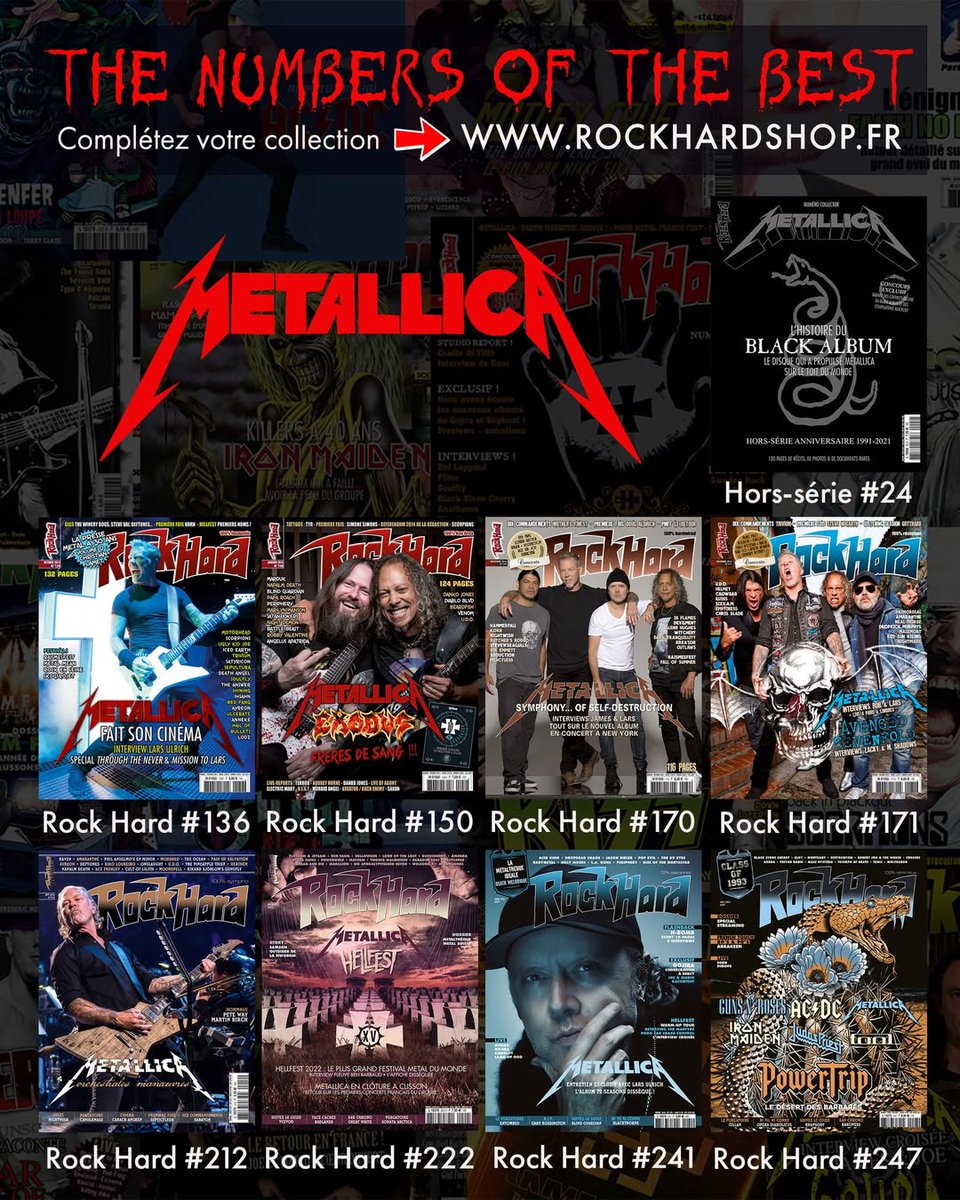 🏆 THE NUMBERS OF THE BEST : <a href="/Metallica/">Metallica</a> 

Retrouvez sur notre Rock Hard Shop les numéros encore disponibles avec le groupe en couverture.

🤘 Par ici ➡️ rockhardshop.fr/index.php?id_c…

[Thomas Raya]