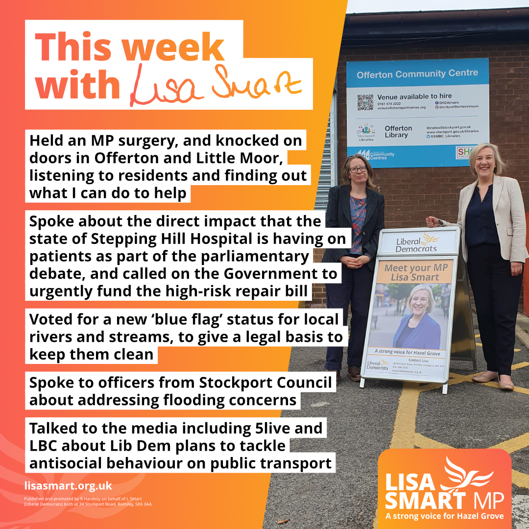 Thank you to everyone who attended the MP surgery in Offerton this week, as well as all the people I talked to on the doorsteps. I am here to help you, and to make sure your voice is heard on the most important issues #LisaSmartMP #Offerton #HazelGrove