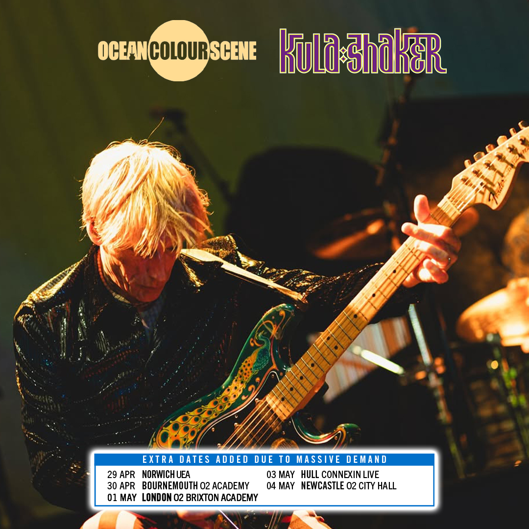 Kula Shaker (@kulashaker) on Twitter photo The final charge with <a href="/OCSmusic/">Ocean Colour Scene</a> begins tomorrow! 🐎⚡️
Five more chances to catch Kula Shaker live on this incredible run - from Norwich to Newcastle, including another big night at <a href="/O2AcademyBrix/">O2 Academy Brixton</a>.
Final tickets and VIP experiences available at kulashaker.co.uk The final charge with <a href="/OCSmusic/">Ocean Colour Scene</a> begins tomorrow! 🐎⚡️
Five more chances to catch Kula Shaker live on this incredible run - from Norwich to Newcastle, including another big night at <a href="/O2AcademyBrix/">O2 Academy Brixton</a>.
Final tickets and VIP experiences available at kulashaker.co.uk